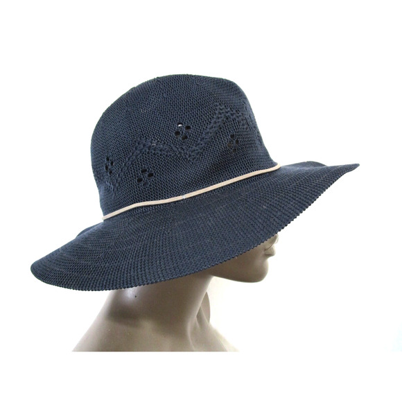 Tahari Navy Blue Polyester Knit Wide Brim Fedora Hat Women One Size - Picture 4 of 8